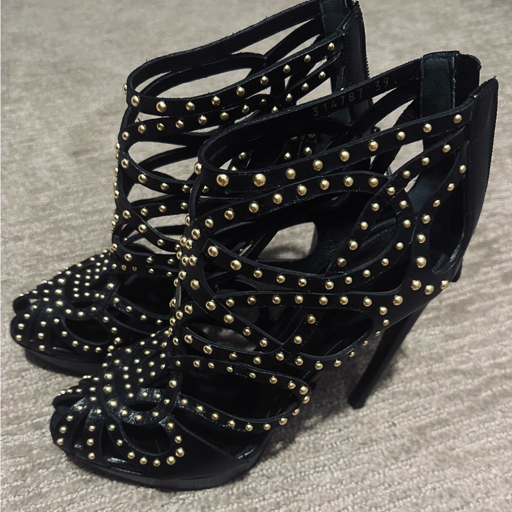 Gold Studded Leather McQueen booties - Picture 4 of 9